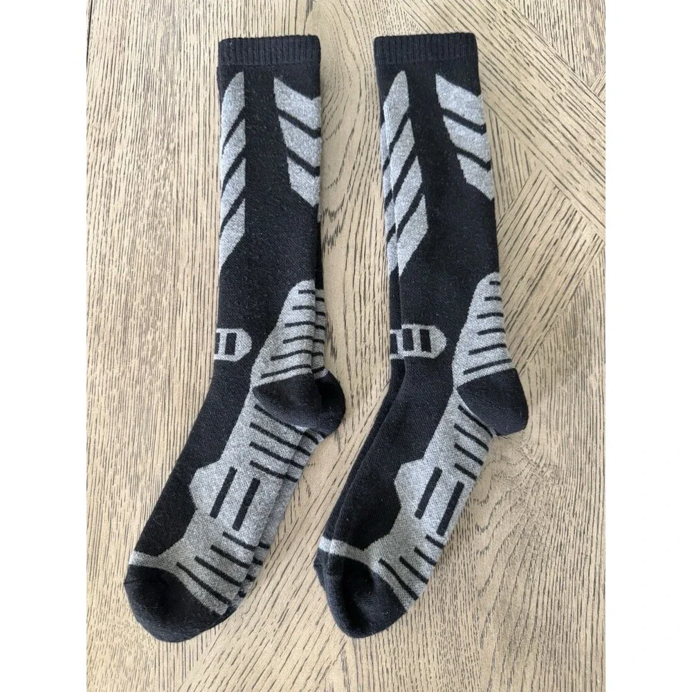 Warm Kids Ski Socks - 2 Pairs Merino Wool Skiing Socks Winter size 11-13 Black
